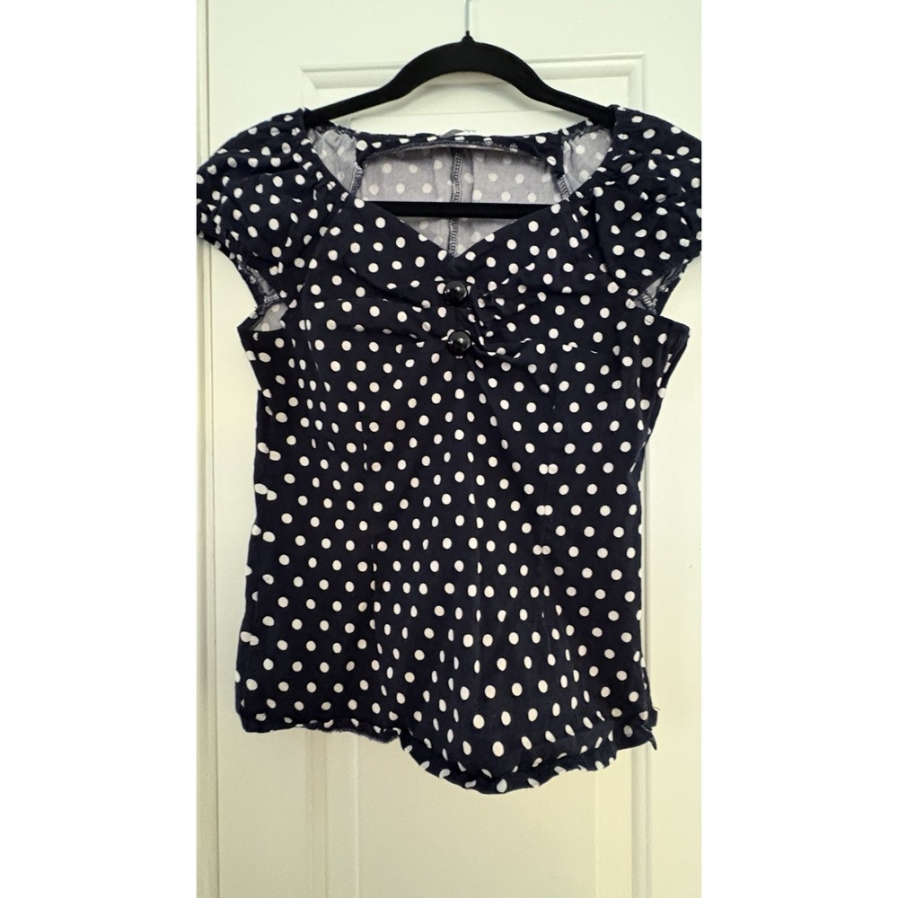 Elesol Black Polka Dot Short Sleeve Top Women's M Retro Pinup Style